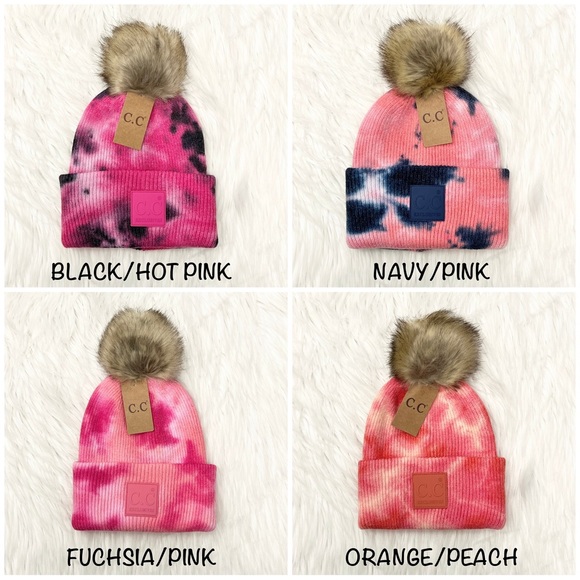 C.C Beanies Tie-Dye Cuffed Pom Beanie for Adults, Winter Hats, Premium Hats - Picture 3 of 4